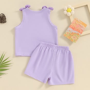 Γράμμα τύπωμα καλοκαιρινών ρούχων για παιδικά μωρά κοριτσάκια αμάνικα μπλουζάκια κοντό σορτς Σετ 2 τμχ Στολή παιδικά ρούχα