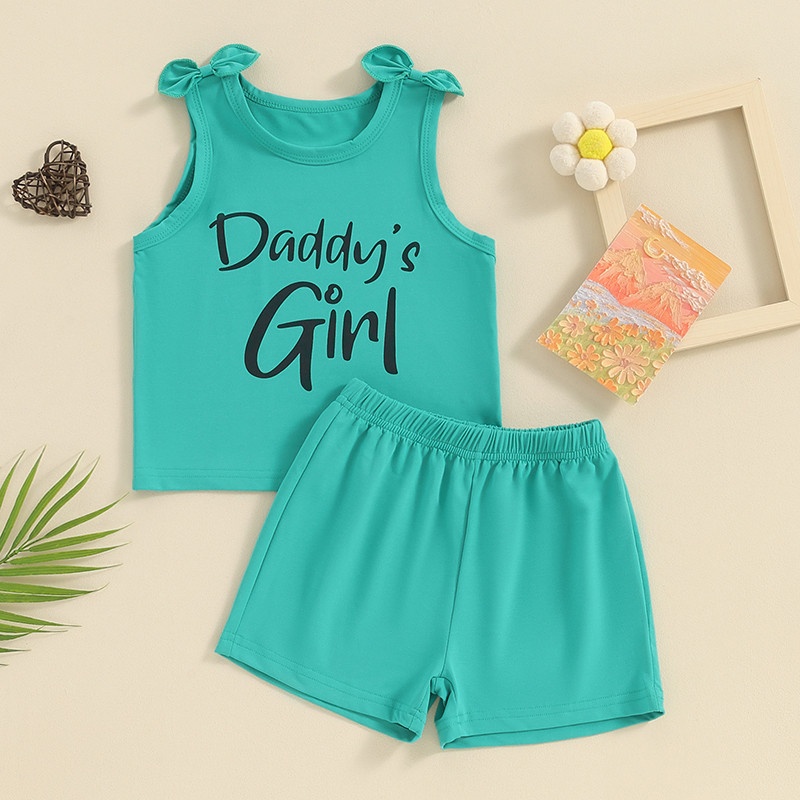 Прохождащи деца Бебешки момичета Летни дрехи Потници без ръкави с щампа на букви Къси къси панталони Комплект от 2 бр. Детско облекло