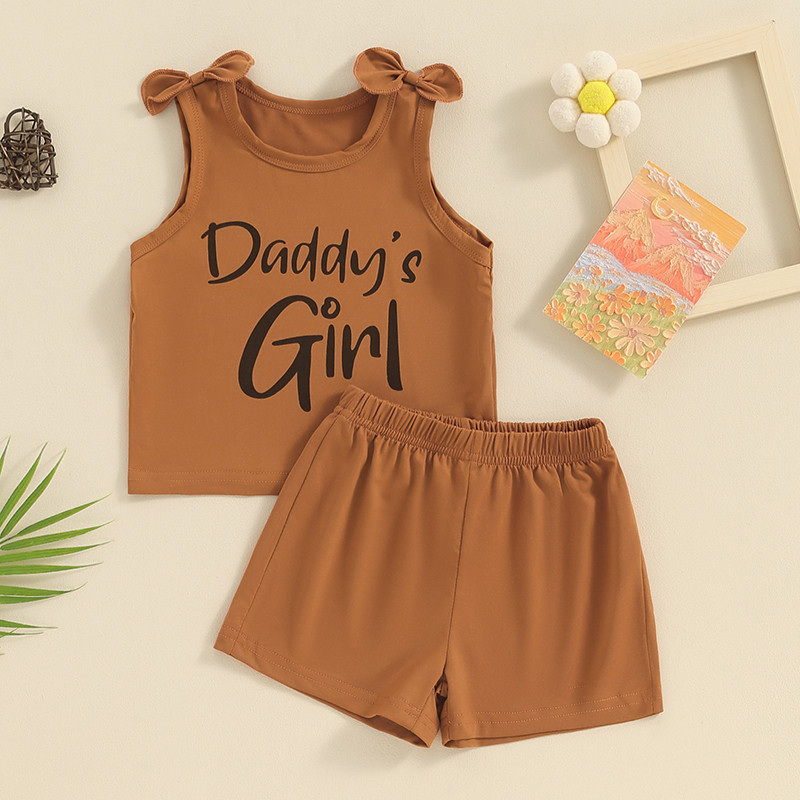 Прохождащи деца Бебешки момичета Летни дрехи Потници без ръкави с щампа на букви Къси къси панталони Комплект от 2 бр. Детско облекло