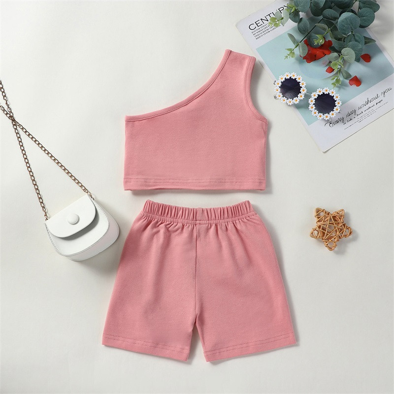 2023-05-11 Lioraitiin 0-4 години Бебешки момичета 2 бр. Летни екипи Едно рамо Потници без ръкави Къси комплекти Дрехи за малки деца
