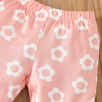 Комплекти летни облекла за малки бебета и момичета Модни детски бели рипсени потници без ръкави + разкроени панталони с цветя