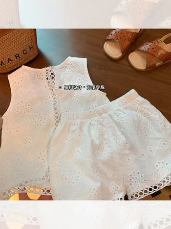 Κοριτσίστικα καλοκαιρινά ρούχα 18M-8Y Παιδικό Λευκό Κούφι Δαντελένιο Σορτσάκι Σετ δύο τεμαχίων
