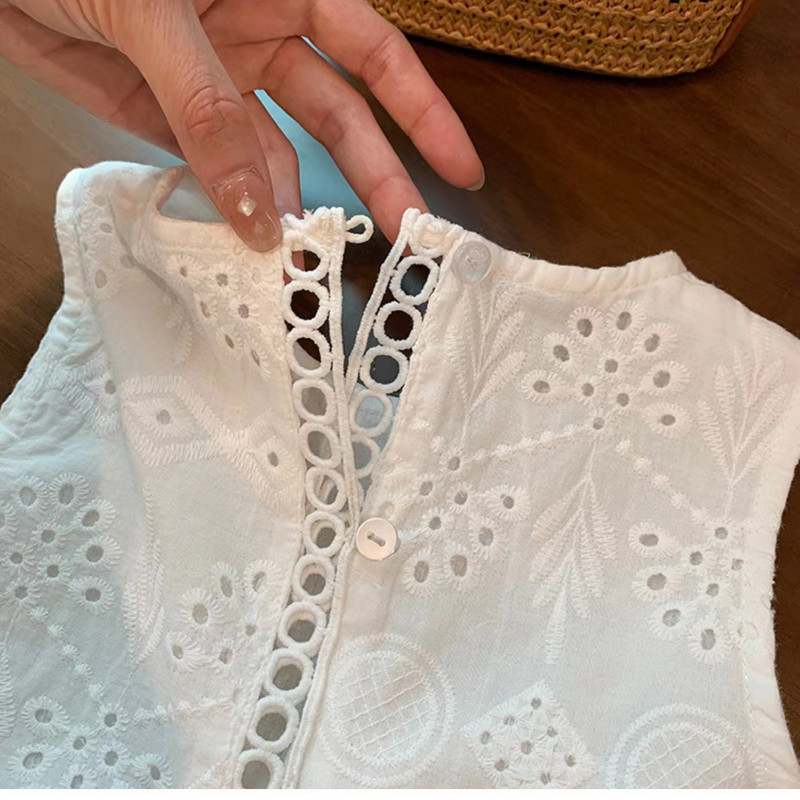 Летни дрехи за момичета 18M-8Y Детска бяла дантелена жилетка Къси панталони Комплект от две части