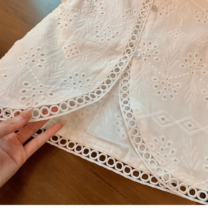 Летни дрехи за момичета 18M-8Y Детска бяла дантелена жилетка Къси панталони Комплект от две части