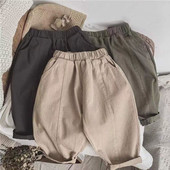 2024 Spring Baby Retro Dungarees Loose Girl Παιδικά Casual Παντελόνια Solid Boy Παιδικά Μόδα Παντελόνια Βρεφικά Βαμβακερά ρούχα