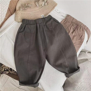 2024 Пролет Бебешки ретро гащеризон с джоб Свободни детски ежедневни панталони за момичета Едноцветни детски модни панталони за малки деца Памучни дрехи