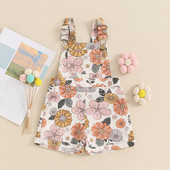 0-6Y Kids Girl Overalls Eper/Virágmintás Ujjatlan zsebek Rövid Jumpsuits Gyerekek Alkalmi baba nyári nadrág