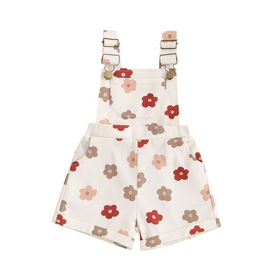 0-6Y Kids Girl Overalls Eper/Virágmintás Ujjatlan zsebek Rövid Jumpsuits Gyerekek Alkalmi baba nyári nadrág