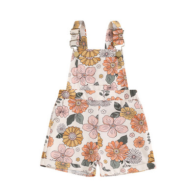 0-6Y Kids Girl Overalls Eper/Virágmintás Ujjatlan zsebek Rövid Jumpsuits Gyerekek Alkalmi baba nyári nadrág
