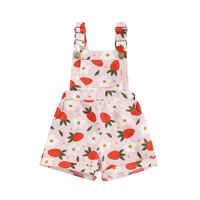 0-6Y Kids Girl Overalls Eper/Virágmintás Ujjatlan zsebek Rövid Jumpsuits Gyerekek Alkalmi baba nyári nadrág