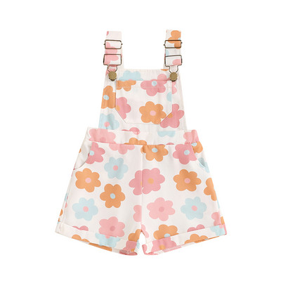 0-6Y Kids Girl Overalls Eper/Virágmintás Ujjatlan zsebek Rövid Jumpsuits Gyerekek Alkalmi baba nyári nadrág