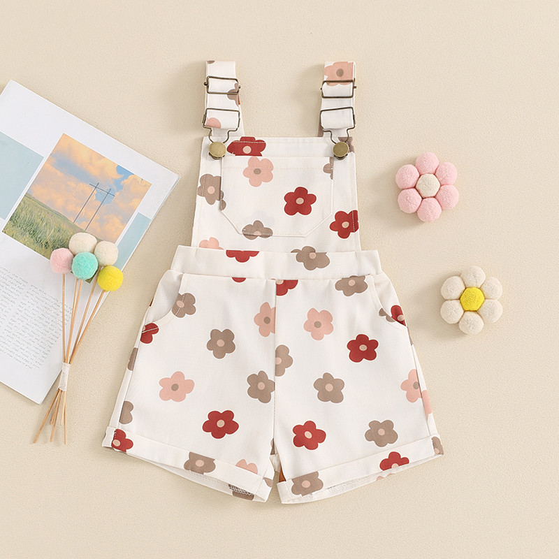 0-6 г. Детски гащеризони за момичета, щампи на ягоди/цветя, джобове без ръкави, къси гащеризони, детски ежедневни бебешки летни гащеризони