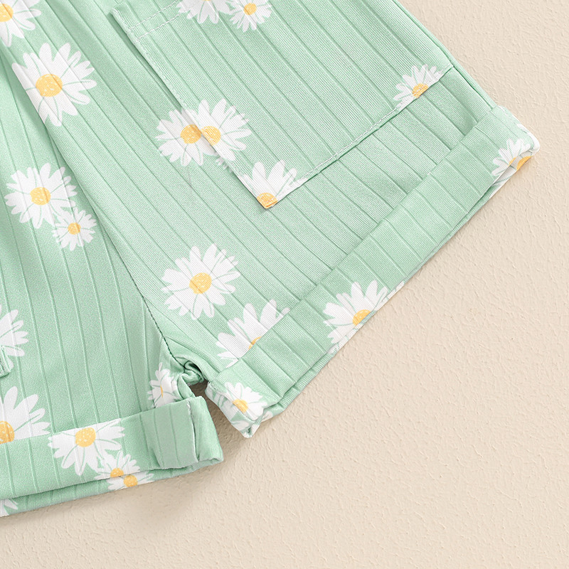 Модни детски гащеризони за бебета и момичета, летни гащеризони, детски бебешки щампи с флорални щампи, презрамка с ластик на талията, гащеризони, джобове, къси дрехи, дрехи