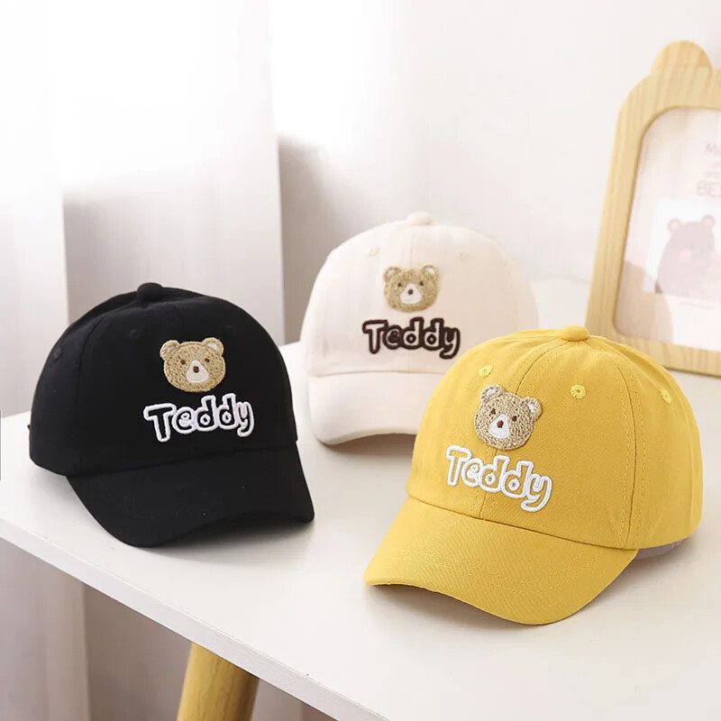 Сладка бейзболна шапка за деца, лятна шапка за момиче, момче, етикет с плюшено мече, регулируеми детски шапки, мрежеста шапка за слънце