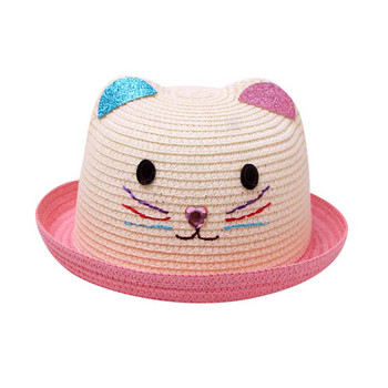 Παιδικό ψάθινο καπέλο Χαριτωμένο καλοκαιρινό καπέλο αυτιού για γάτα Μωρό καρτούν Παιδικό αναπνεύσιμο καπέλο Καπέλο μασίφ καλοκαιρινό ψάθινο παιδικό καπέλο Παιδικά καπέλα παραλίας