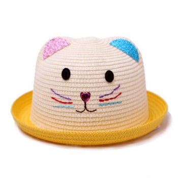 Παιδικό ψάθινο καπέλο Χαριτωμένο καλοκαιρινό καπέλο αυτιού για γάτα Μωρό καρτούν Παιδικό αναπνεύσιμο καπέλο Καπέλο μασίφ καλοκαιρινό ψάθινο παιδικό καπέλο Παιδικά καπέλα παραλίας