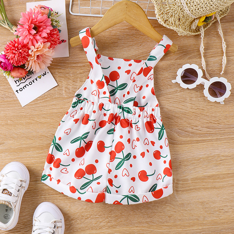 Гащеризони за момичета от 0 до 4 г. Къси панталони без ръкави с флорални щампи с тиранти Гащеризони Детски костюми за игра Бебешки дрехи Лято