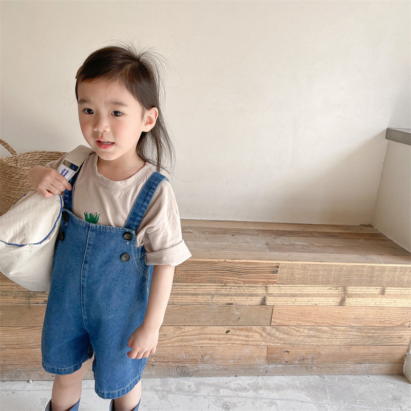 2023 Летни нови детски дънкови гащеризони Сладки къси панталони с презрамки за момичета Бебешки момчета Дънкови шорти Модни детски дънкови къси панталони Ежедневни панталони