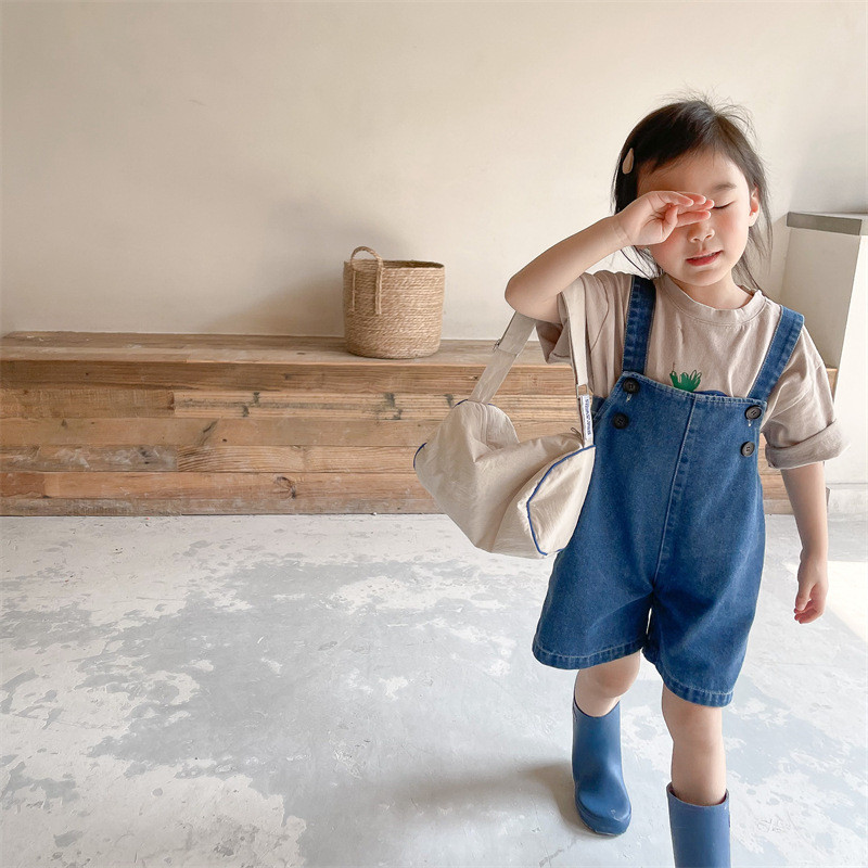 2023 Летни нови детски дънкови гащеризони Сладки къси панталони с презрамки за момичета Бебешки момчета Дънкови шорти Модни детски дънкови къси панталони Ежедневни панталони