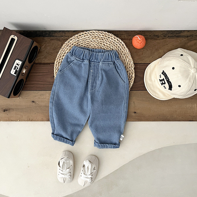 2024 Пролет, нови бебешки свободни дънкови панталони, модни бебешки момичета, плътни ежедневни панталони, малки момчета, универсални дънки, дрехи за малки деца