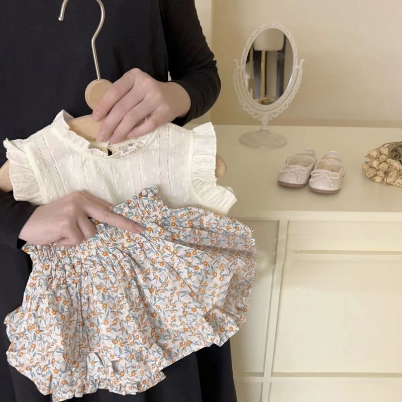 2 бр. Детски костюм за момичета Лято 2024 г. Нова детска лятна рокля за момиченце Детски топ + пола Комплект от две части