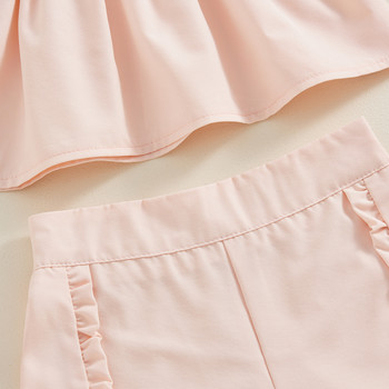 Летни сладки комплекти къси панталони за момичета от две части Детски костюми без ръкави с панделка с презрамки Къси панталони Комплект дрехи за малки деца