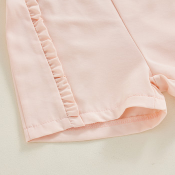 Летни сладки комплекти къси панталони за момичета от две части Детски костюми без ръкави с панделка с презрамки Къси панталони Комплект дрехи за малки деца