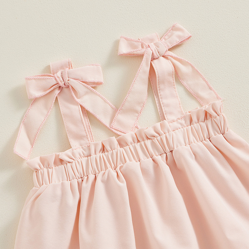 Летни сладки комплекти къси панталони за момичета от две части Детски костюми без ръкави с панделка с презрамки Къси панталони Комплект дрехи за малки деца