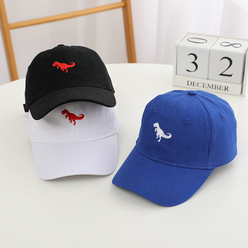 Обикновена детска бейзболна шапка, сладка бродерия на динозавър, момче, момиче, слънчева шапка, едноцветни регулируеми детски шапки с върхове