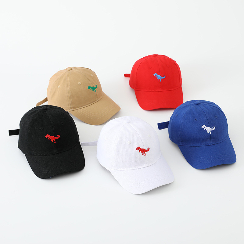 Обикновена детска бейзболна шапка, сладка бродерия на динозавър, момче, момиче, слънчева шапка, едноцветни регулируеми детски шапки с върхове