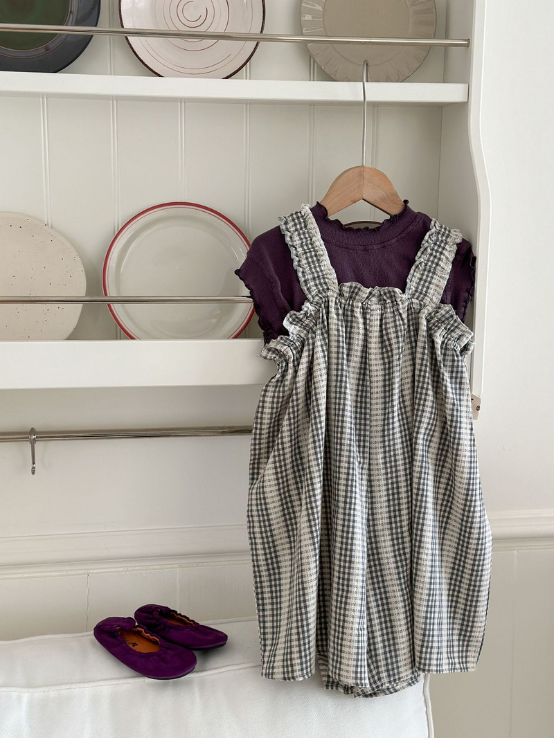 22257 Детски панталони Летни дрехи за момиченца Пролет 2024 г. Нов корейски ретро свободен гащеризон за момичета Карирани панталони с широки крачоли презрамки