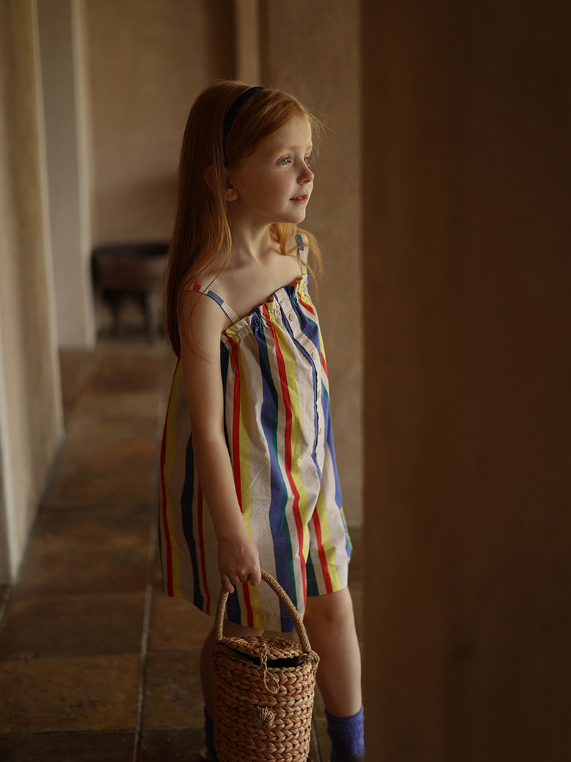 Гащеризон с цветни райета за момичета Деца Бебе Бебета Детски летен нов гащеризон с тиранти