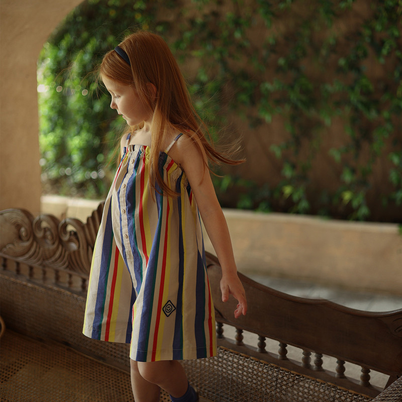 Гащеризон с цветни райета за момичета Деца Бебе Бебета Детски летен нов гащеризон с тиранти