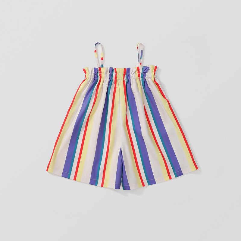 Гащеризон с цветни райета за момичета Деца Бебе Бебета Детски летен нов гащеризон с тиранти