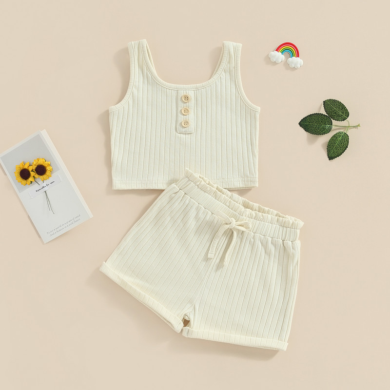 Pudcoco Kid Infant Baby Girls Pants 2pcs Suit, Casual Street Sleeveless Pleating Jet Tops + Едноцветни къси панталони с шнурове 6M-4T