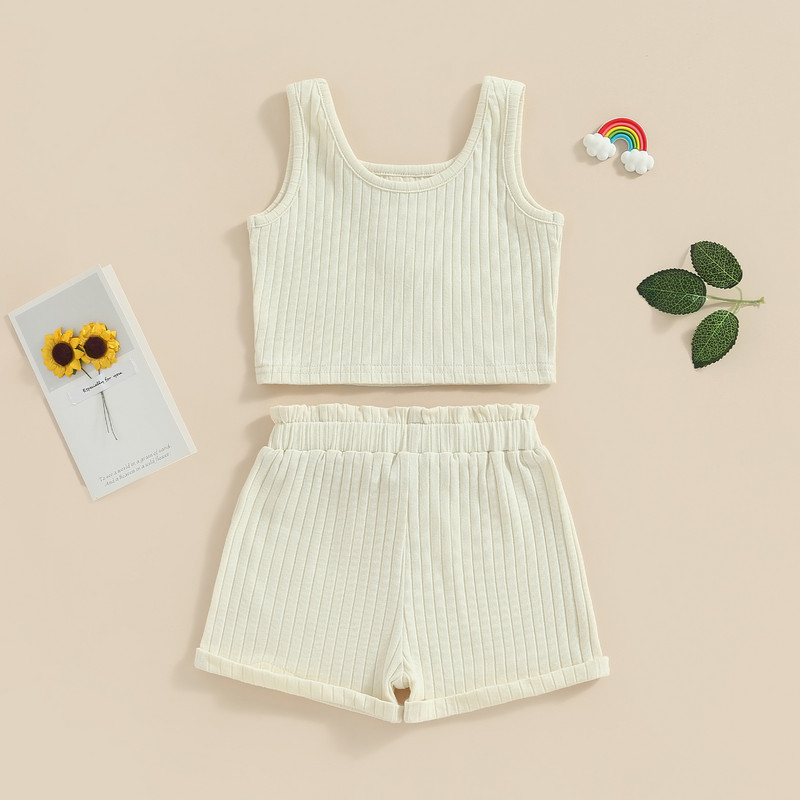 Pudcoco Kid Infant Baby Girls Pants 2pcs Suit, Casual Street Sleeveless Pleating Jet Tops + Едноцветни къси панталони с шнурове 6M-4T