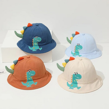 Бебешки рибарски шапки с анимационен динозавър Корейски пролетни летни детски шапки за слънце на открито за момчета и момичета Ежедневни сладки детски шапки с кофи