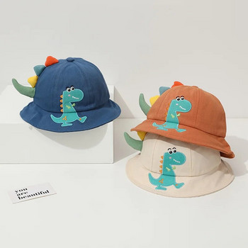 Бебешки рибарски шапки с анимационен динозавър Корейски пролетни летни детски шапки за слънце на открито за момчета и момичета Ежедневни сладки детски шапки с кофи