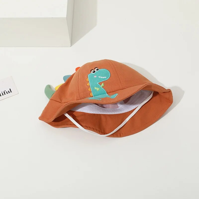 Бебешки рибарски шапки с анимационен динозавър Корейски пролетни летни детски шапки за слънце на открито за момчета и момичета Ежедневни сладки детски шапки с кофи