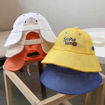 Cartoon Bear Summer Baby Bucket Wide Brim Sunshable Infant Boys Fisherman Caps Дишаща мрежа за малки момичета Sun Hat