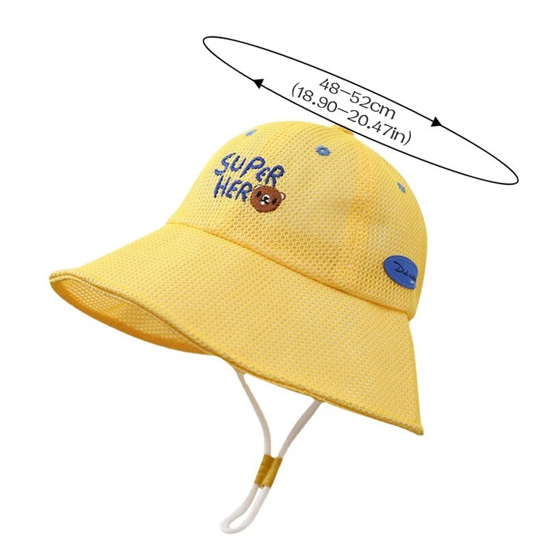 Cartoon Bear Summer Baby Bucket Wide Brim Sunshable Infant Boys Fisherman Caps Дишаща мрежа за малки момичета Sun Hat