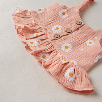 Летен комплект дрехи за новородени момичета с щампи на цветя от 2 бр. Памучно бельо без ръкави с волани + къси шорти Бебешки костюм