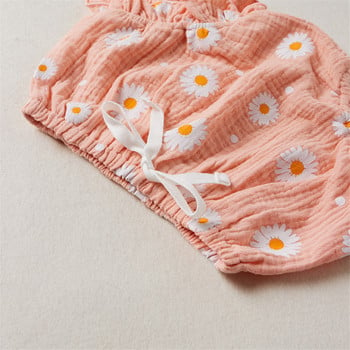 Летен комплект дрехи за новородени момичета с щампи на цветя от 2 бр. Памучно бельо без ръкави с волани + къси шорти Бебешки костюм