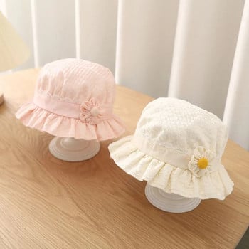 Сладко цвете Бебешка шапка за момичета Сладка дантелена памучна тънка новородена рибарска шапка Ежедневно пътуване на открито Бебешки малки деца Слънчеви шапки