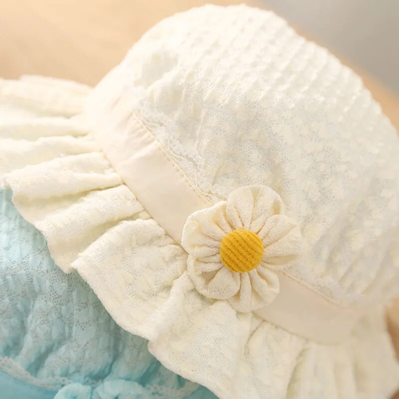 Сладко цвете Бебешка шапка за момичета Сладка дантелена памучна тънка новородена рибарска шапка Ежедневно пътуване на открито Бебешки малки деца Слънчеви шапки