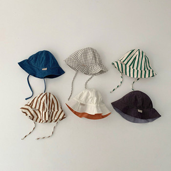 Лятна бебешка шапка за слънце Двустранно облекло Бебешка рибарска шапка Външен плаж Ветроустойчиви детски панамски шапки за слънце