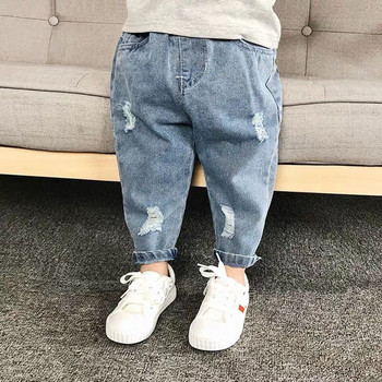 Нови корейски дънки за момчета и момичета с висока талия, детски порно дънки, момчета със свободни модни панталони за баща 0-5 години