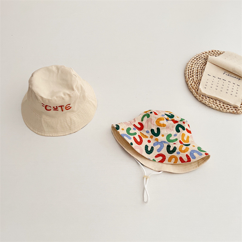 Сладка бродирана бебешка шапка тип кофа с двустранен принт Детска панамска слънчева шапка Летни детски момчета и момичета Рибарски шапки Gorras кепка 모자