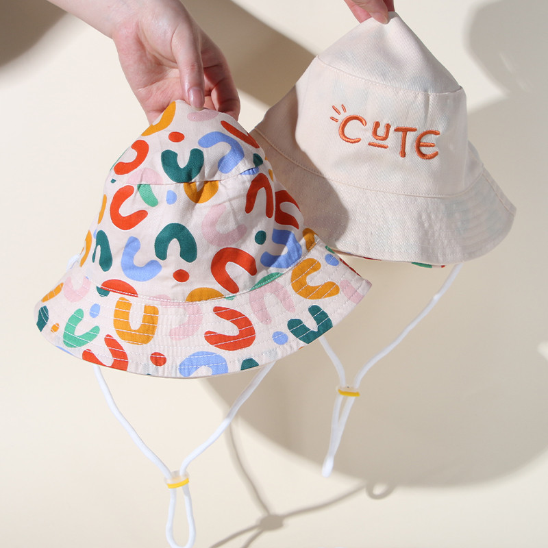 Сладка бродирана бебешка шапка тип кофа с двустранен принт Детска панамска слънчева шапка Летни детски момчета и момичета Рибарски шапки Gorras кепка 모자