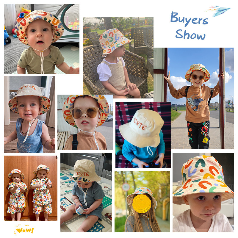 Сладка бродирана бебешка шапка тип кофа с двустранен принт Детска панамска слънчева шапка Летни детски момчета и момичета Рибарски шапки Gorras кепка 모자